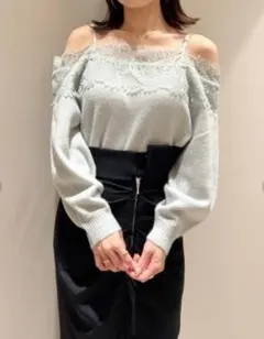 SNIDEL スナイデル レーストリミングニットプルオーバー オフショルダー