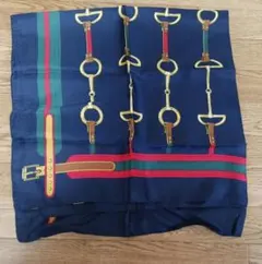 ネイビー シルク スカーフ 金具デザイン　イタリア製