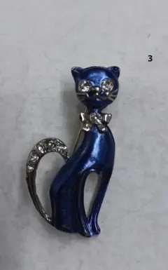 猫型ネイビーブルーブローチ