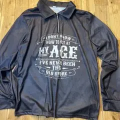 ブラック プリントメッセージ ジップアップシャツ L