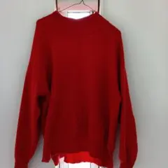 メルカリ市期間のみ！レッド ハイネック 長袖ニット