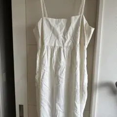 ユニクロ リネンブレンドギャザーキャミソールワンピース ホワイト3XL
