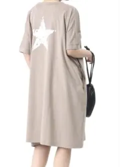 converseベージュ 星ロゴバックプリント 半袖ワンピース レディースM