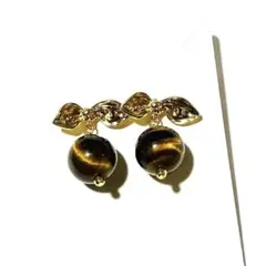 タイガーアイ大粒☆1粒リボンピアス☆サージカルステンレス