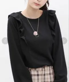 ハニーズ 長袖フリルトップス ブラック M