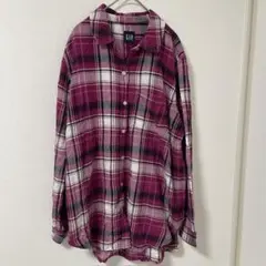 ギャップ チェック シャツ レギュラー襟 長袖 ビッグサイズ 紫白 綿 デートのサムネイル