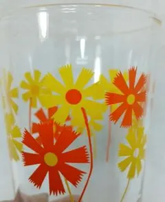 レトロ雑貨　お花柄のグラス5客セット　イエローオレンジ　レトロポップ　昭和