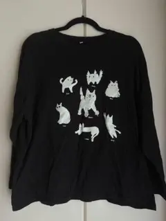 猫イラスト ブラック 長袖 Tシャツ