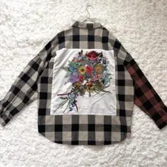 ScoLarスカラー＊チェックシャツ 長袖 花柄バックプリント【M】のサムネイル