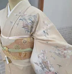 未使用しつけ糸付き訪問着4点 フルセット、美品、着物、袋帯、帯締め、帯揚げ