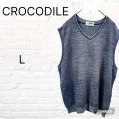 クロコダイル　Crocodile　ニットベスト　Vネック　ブルー　L　メンズのサムネイル