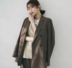 美品✨XL✨アンタイトル✨ラミー混ダブルブレストテーラードジャケット　洗える　茶