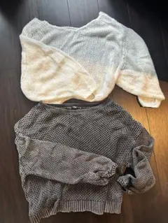 y2k 編み込みデザイン 長袖ニット 2点セット