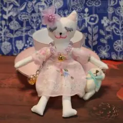 Cat doll✨ Floral pattern pink fluffy dress with white teddy bear