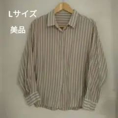 ベージュ ストライプ柄 長袖シャツ ブラウスのサムネイル
