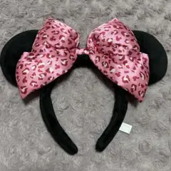ディズニー カチューシャ ヒョウ柄 ピンク ミニー リボン