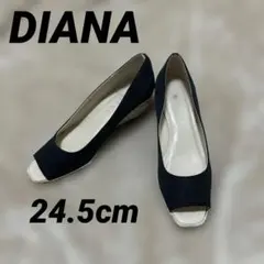 美品 ダイアナ ウェッジソール サンダル パンプス オープントゥ 黒 24.5