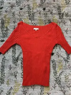 DEMYLEE コットンリブ編み Vネック 半袖トップス