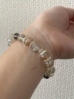 No.179 ハンドメイド ブレスレット 水晶&ガラスビーズ シックで高級感