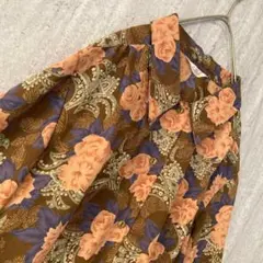 ヴィンテージ ブラウス 七分袖 花柄 バラ 総柄 アンティーク 茶 オレンジ