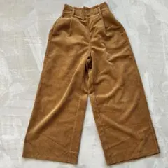 GU コーデュロイ S ワイドパンツ ウエストゴム キャメル タックパンツ