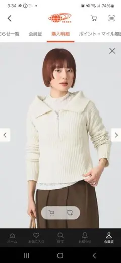 Ray BEAMSモールハーフジップビッグカラーニット　オフホワイト　BEAMS