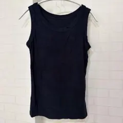 タンクトップ ラウンドネック ノースリーブ リブ【M】ネイビー 無地
