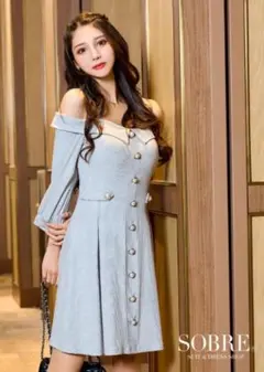 SOBRE オフショルダーグレーAラインドレス