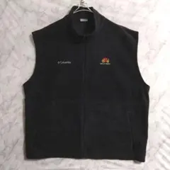 ★8　Columbia　フリースベスト　2XL　艶黒　フルジップ　US古着