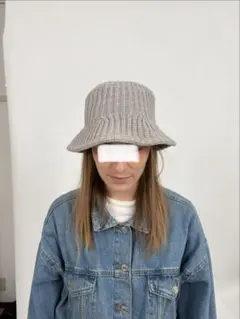ニット バケットハット グレー