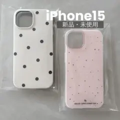新品 iPhone15ケース 2点セット ドット柄 ホワイト 白 ピンク