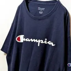 チャンピオンChampion ロゴ Tシャツ ネイビー 紺色 XL 古着