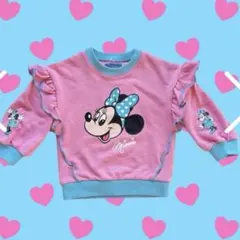 メスファボリ　ピンク×水色ハートドットミニーマウスフリルトレーナー　ミニパル