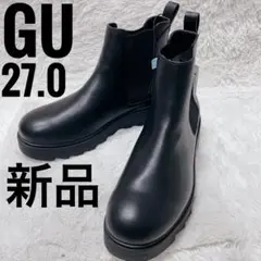 新品　ジーユー　メンズ　サイドゴアブーツ　合成皮革　ブラック　厚底　極美品