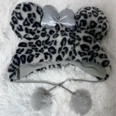 ディズニー ミニーファンキャップ 手袋セット ヒョウ柄 グレー