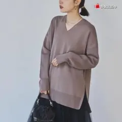 ★coen コーエン ミラノリブVネックニット ブラウン サイズF
