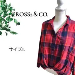 CROSS2＆CO. 長袖シャツ L チェック柄 赤系 綿100％ フランネル風