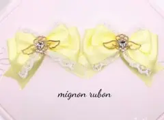 天使の羽♡ヘアクリップ イエロー 黄色リボン 量産型 地雷系 ロリィタ