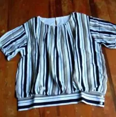 ストライプ バルーンシルエット 五分袖ブラウス