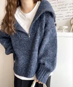 Javaコラボ ハーフジップ オーバーサイズ ニット プルオーバー