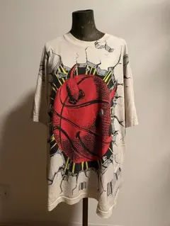 90s ぶち抜き スマイル 大判 全面 デザイン T-shirt XL