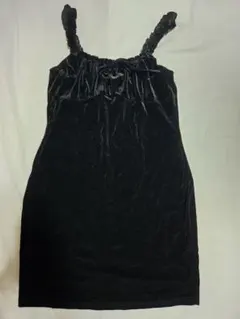 新品　SHEIN　ブラックベルベットキャミワンピース　リボン　XLサイズ