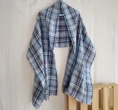 リネン100% 肌に優しい 麻のストール 羽織 ストライプ 未使用◇