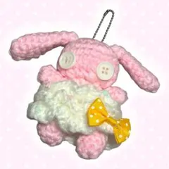 マカロンうさぎ リボン あみぐるみ キーホルダー ハンドメイド ピンク