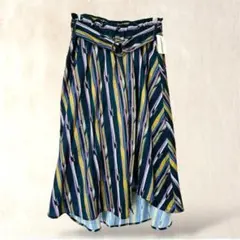 タグ付　アズノウアズピンキー　フレアスカート　F　ロング丈　ネイビー系　総柄