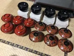 保管品！樹脂本漆製のお椀セット！雑煮椀四つ椀蒔絵椀煮物椀懐石椀