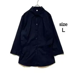 1974 無印良品 ストレッチスキッパーシャツ L 黒ブラック無地長袖ブラウスのサムネイル