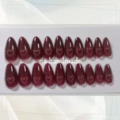 【計測不要】ネイルチップ ボルドー マグネット ハート