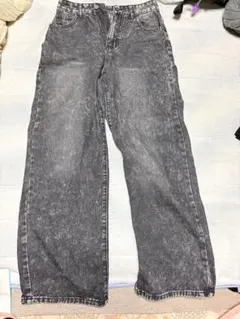 グレー ワイドレッグ デニムパンツ