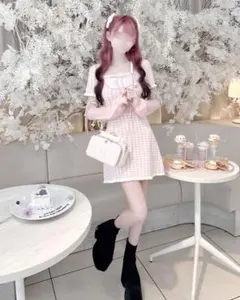 ハニーミュウ HONEYMEW チョーカー付きギンガムビッグリボンワンピース